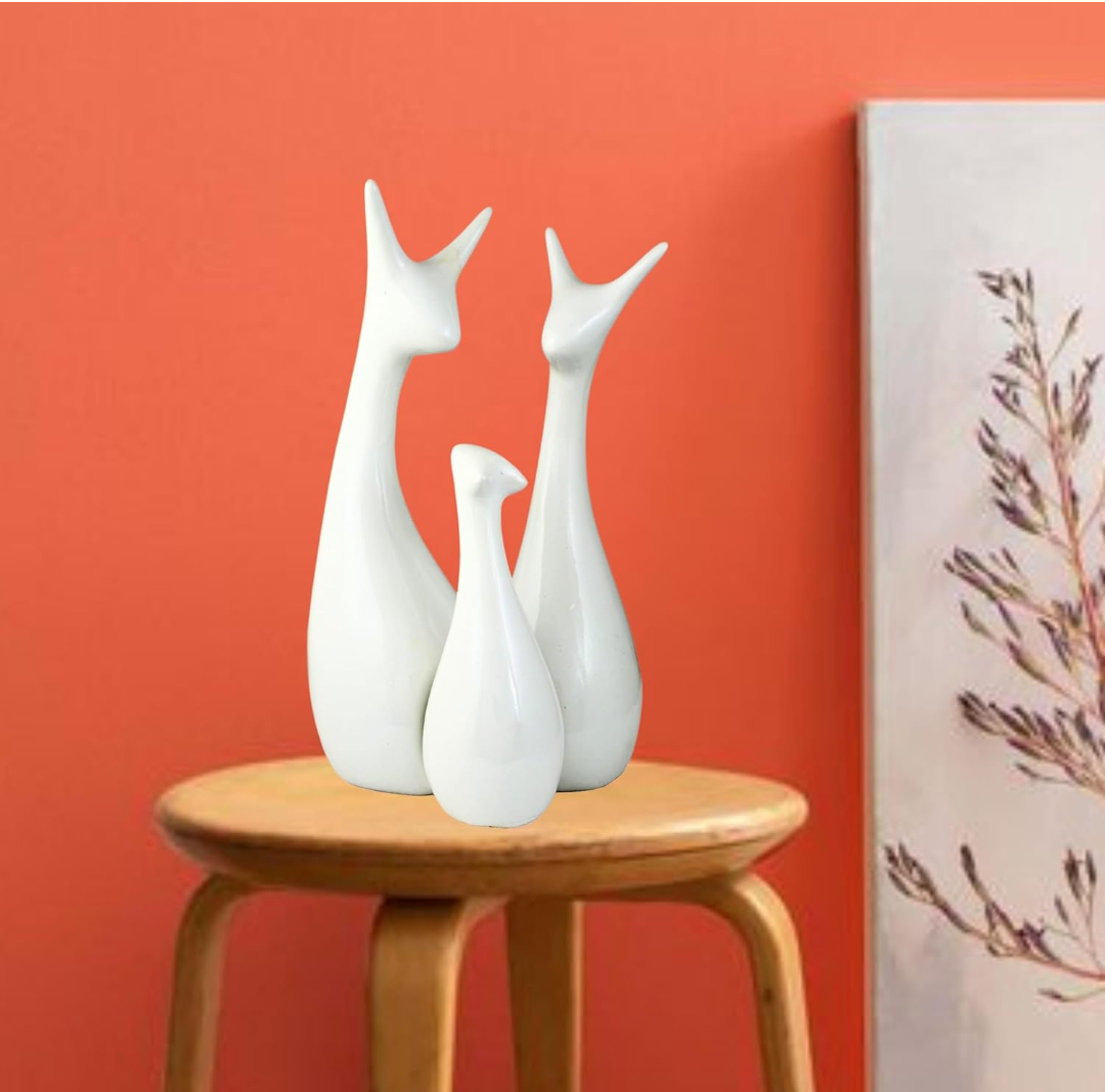 Elegant White Ceramic Deer Family Showpiece