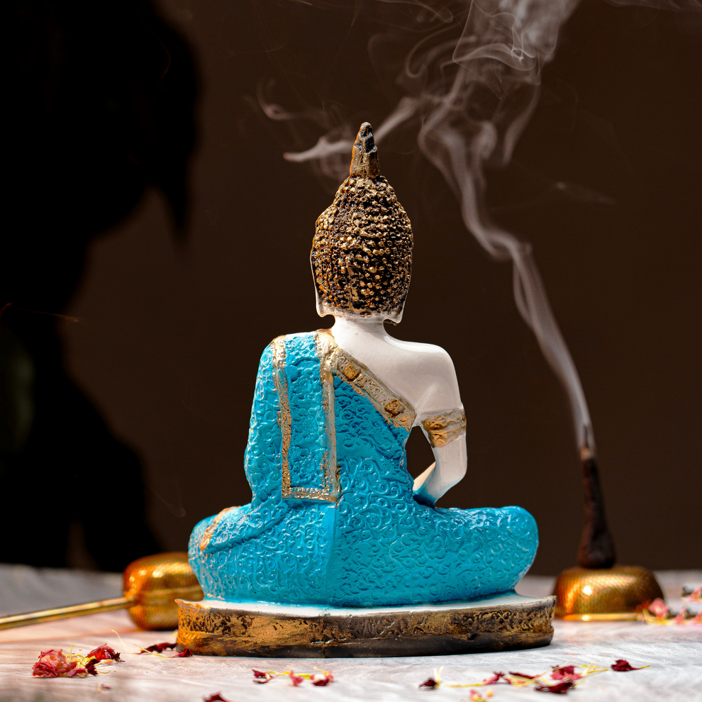 Elegant Black & Blue Meditating Buddha Idol