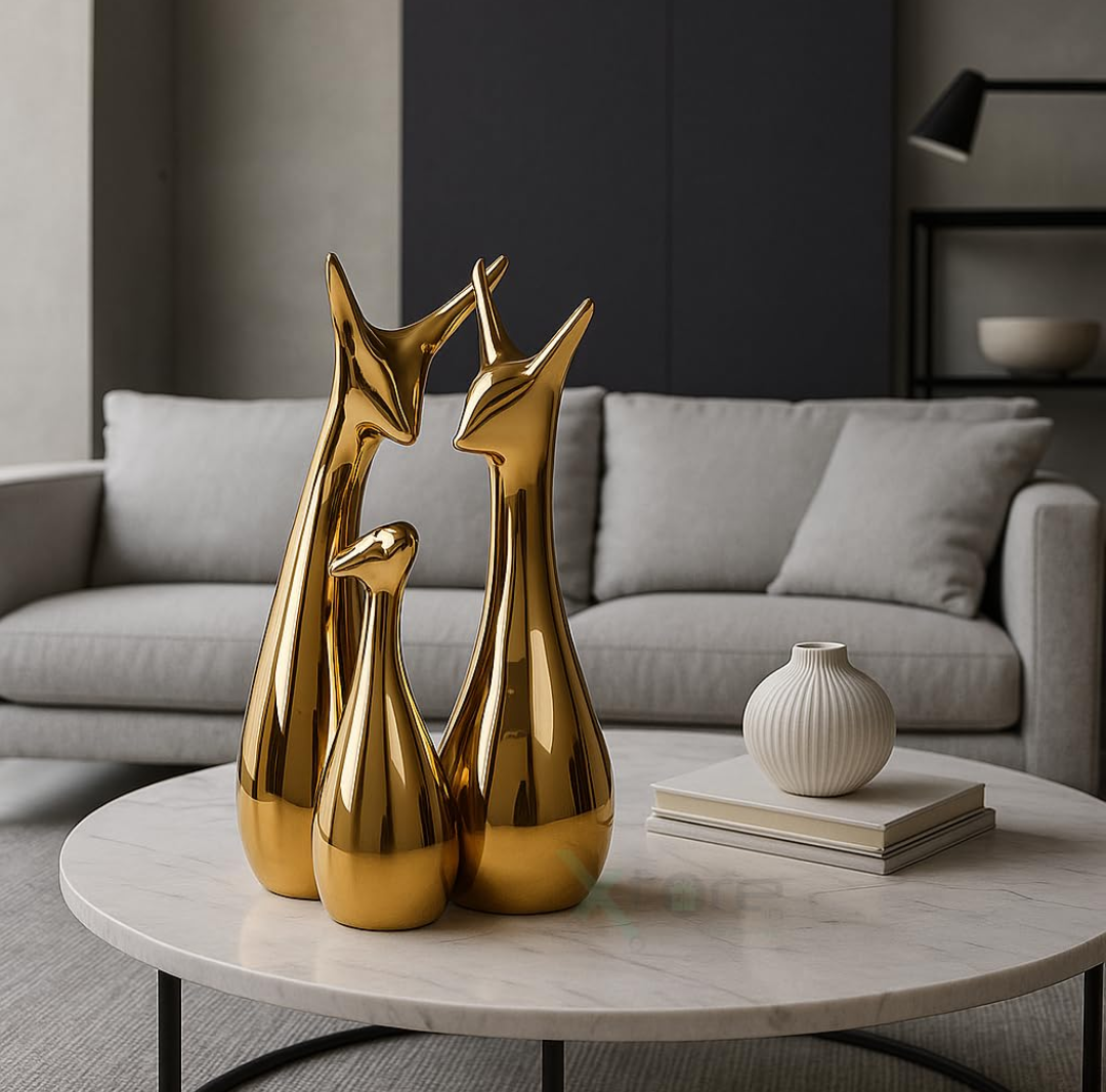 Golden Giraffe Family sculpture