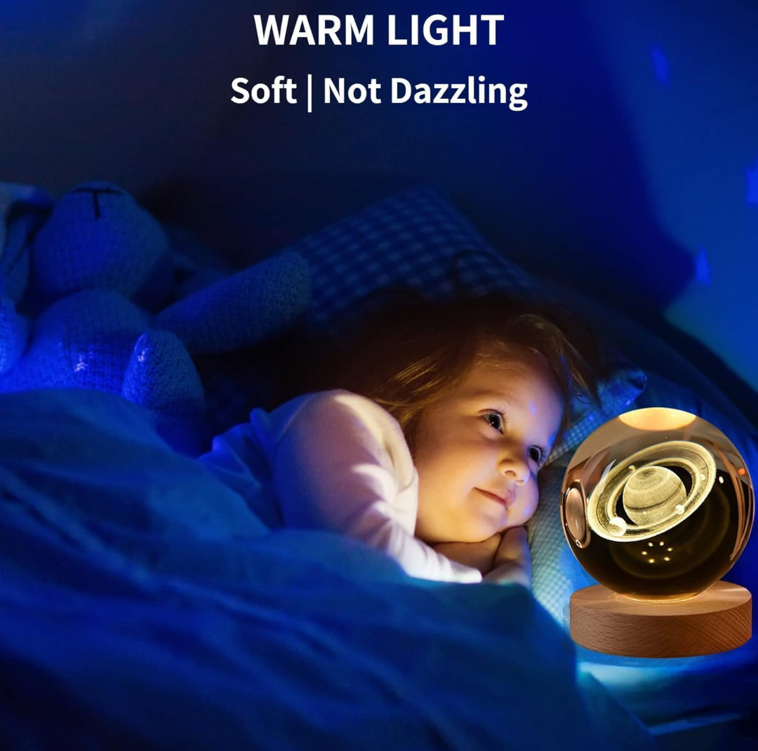 Saturn crystal Ball Night Light- Soft Warm Glow for kids” Bedrooms