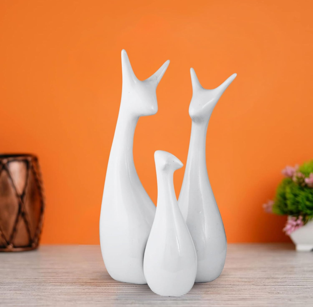 Elegant White Ceramic Deer Family Showpiece