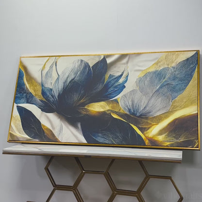 Elegant Blue & Gold Floral Canvas Wall Art