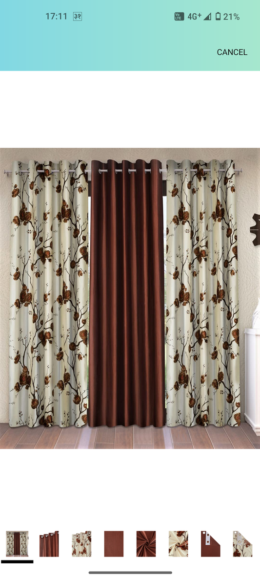 Elegant Brown Floral Window Curtain Set