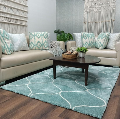 Aqua Geometric Patterned Area Rug