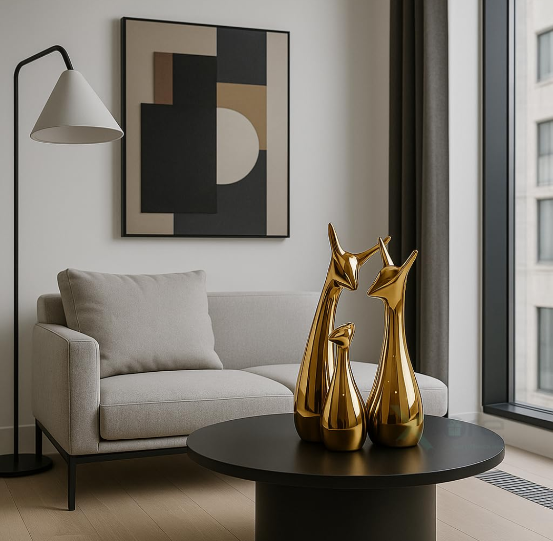 Golden Giraffe Family sculpture