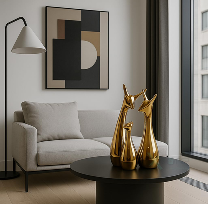 Golden Giraffe Family sculpture