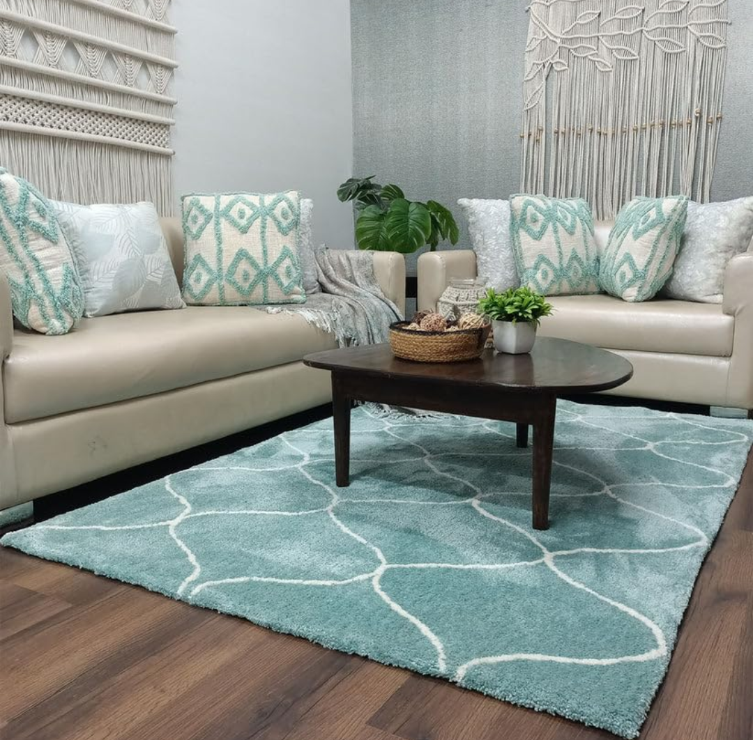 Aqua Geometric Patterned Area Rug