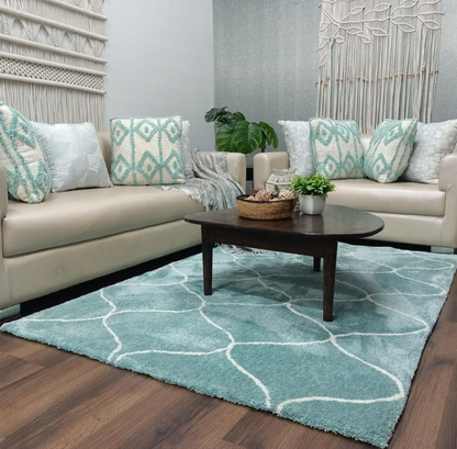 Aqua Geometric Patterned Area Rug