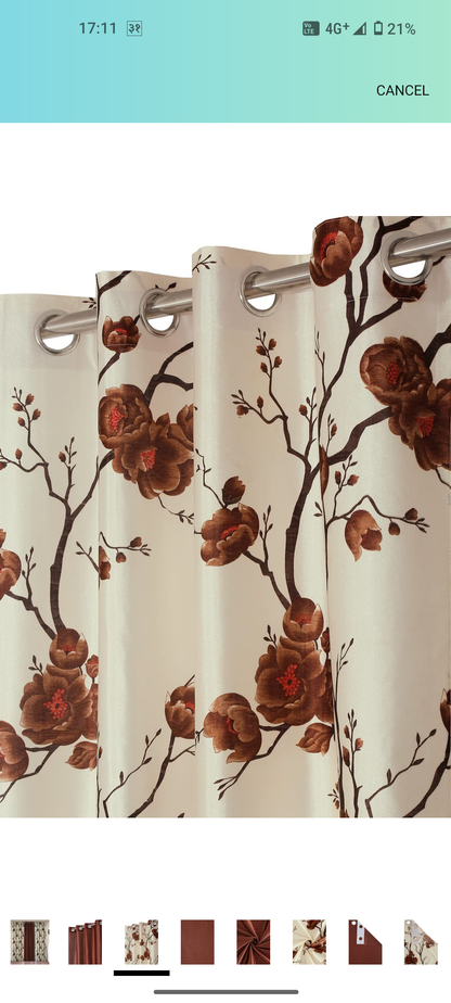 Elegant Brown Floral Window Curtain Set