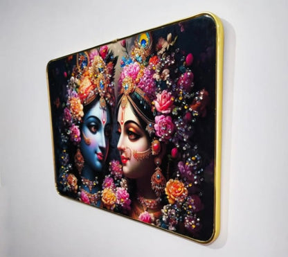 Divine Radha Krishna Floral Wall Art Panel