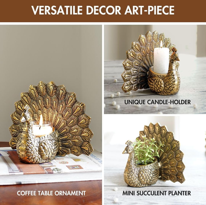 Golden Peacock Tealight Candle Holders- Set of 2