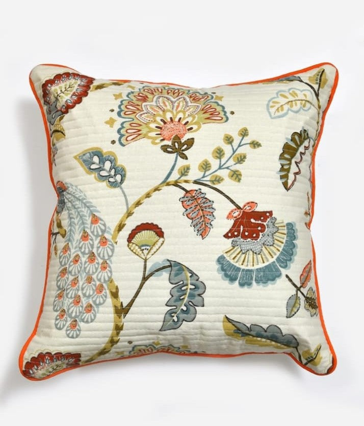 Floral Embroidered Cotton Cushion Cover