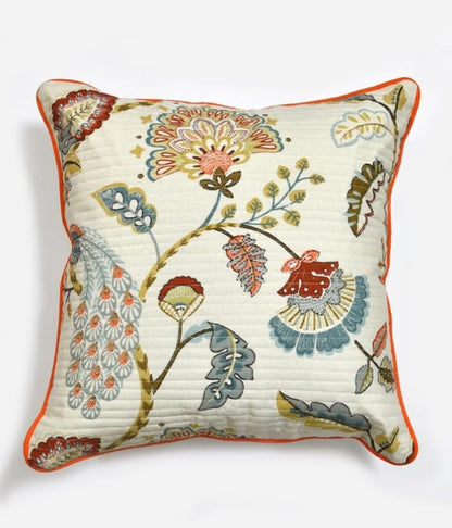 Floral Embroidered Cotton Cushion Cover