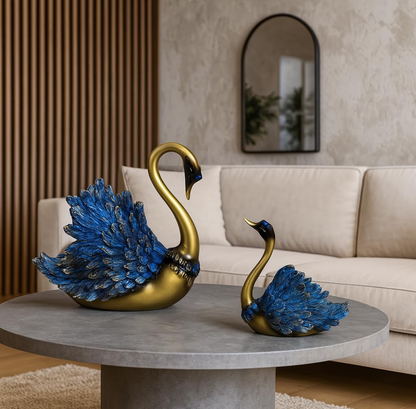 Elegant Blue Swan Couple Showpiece