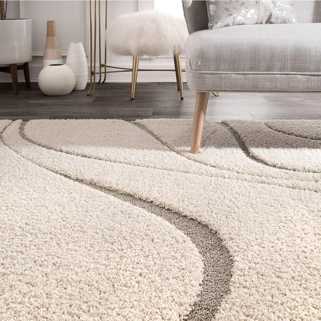 Elegant Beige Wave Pattern Shag Rug