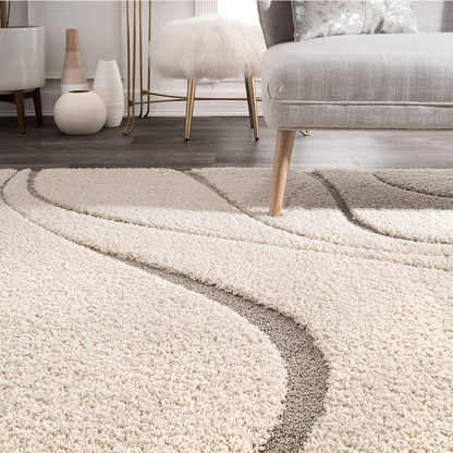Elegant Beige Wave Pattern Shag Rug