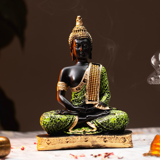 Elegant Black & Blue Meditating Buddha Idol