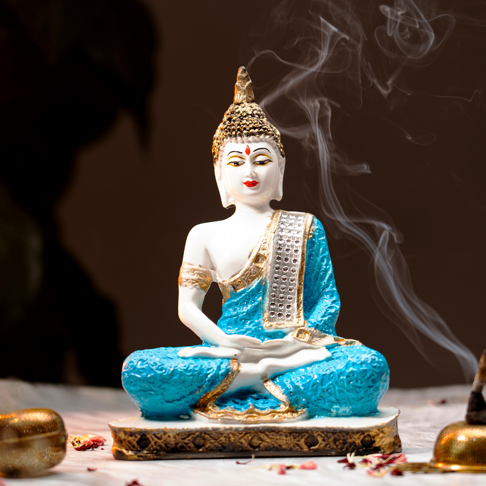 Elegant Black & Blue Meditating Buddha Idol