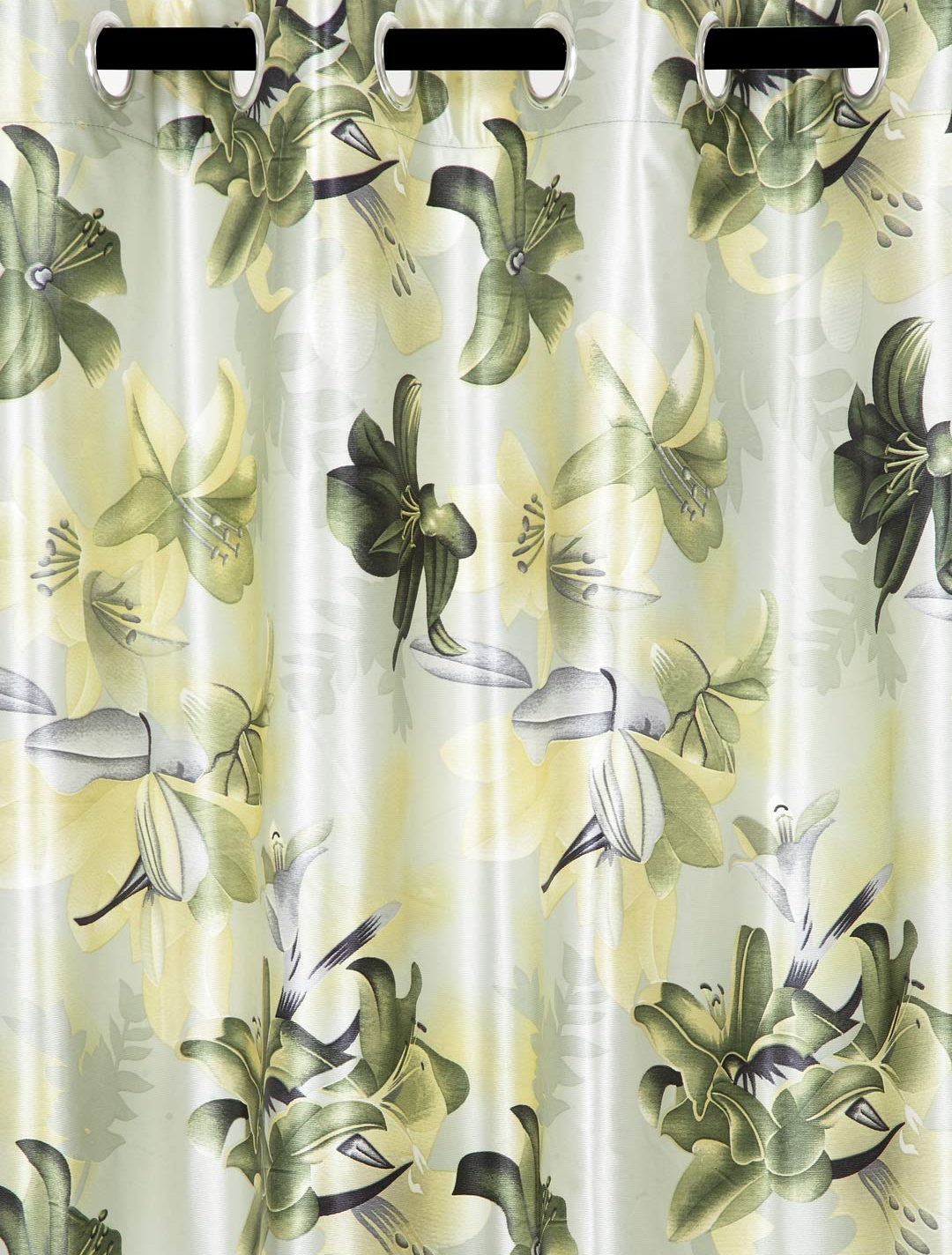 Elegant Green Floral Printed Eyelet Curtain