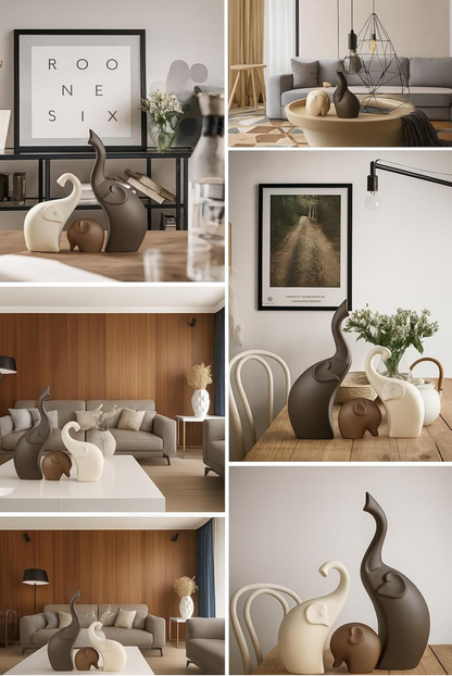 Modern Elephant Family Sculpture Set