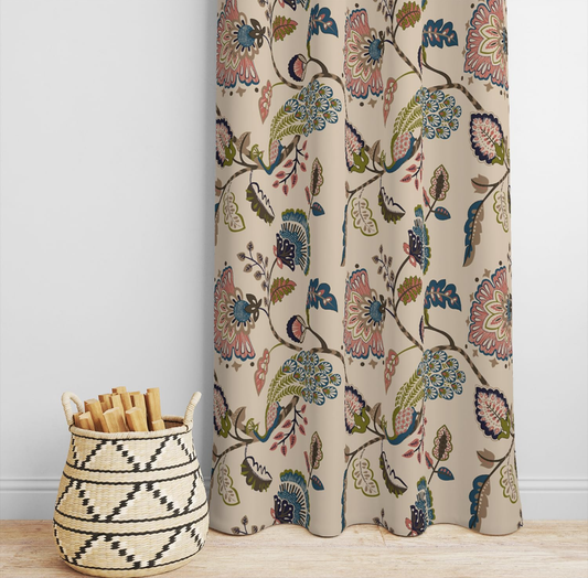 Elegant Floral Patterned Curtain -Beige Base
