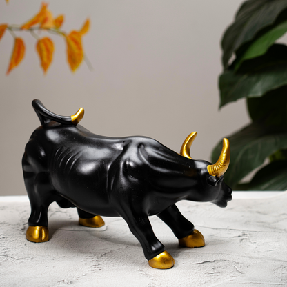 Elegant Black Bull Figurine With Golden Accents