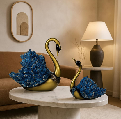 Elegant Blue Swan Couple Showpiece