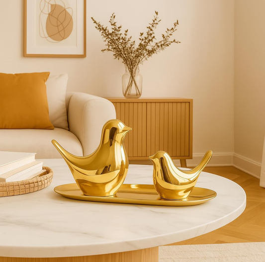 Golden Lovebirds Table Decor Set