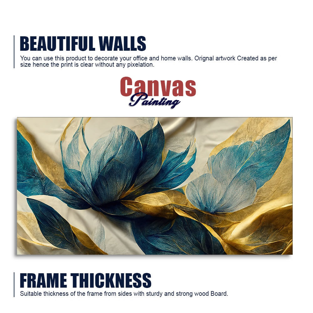 Elegant Blue & Gold Floral Canvas Wall Art