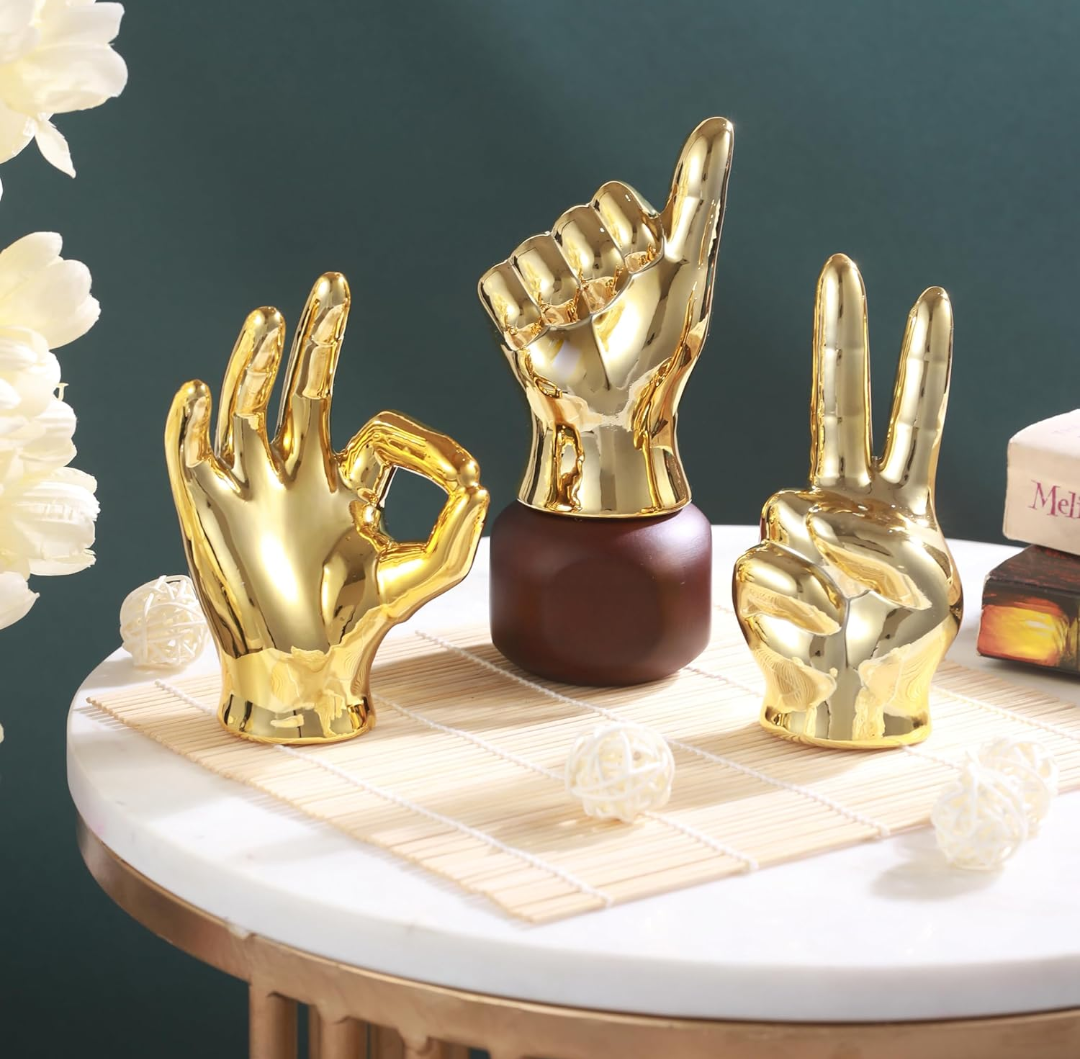 Golden Hand Gesture Showpiece Set