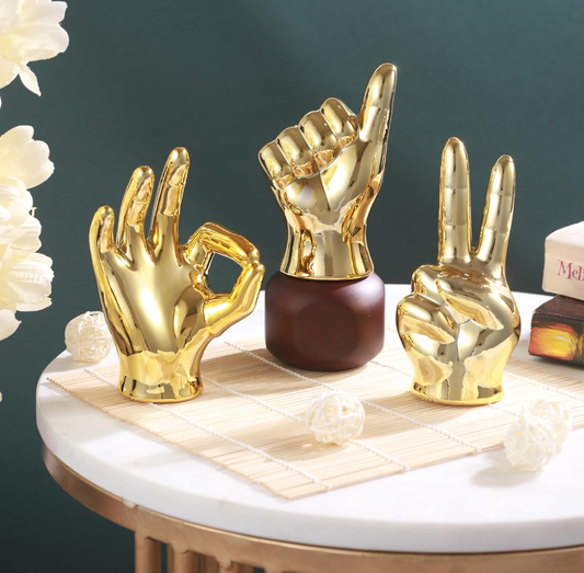 Golden Hand Gesture Showpiece Set