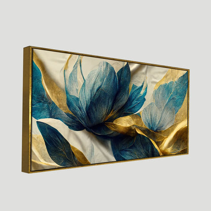 Elegant Blue & Gold Floral Canvas Wall Art