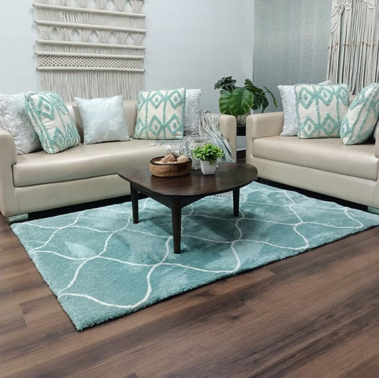 Aqua Geometric Patterned Area Rug