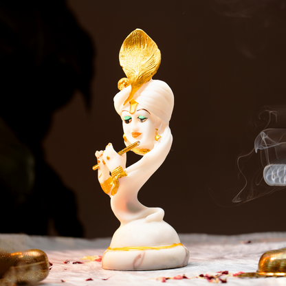 Elegant Krishna Flute Idol With Golden Accents