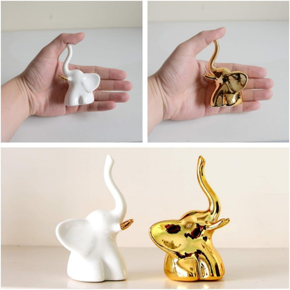 Elegant Ceramic Elephant Figurines- White & Gold Finish