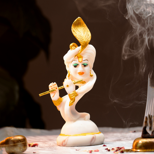 Elegant Krishna Flute Idol With Golden Accents