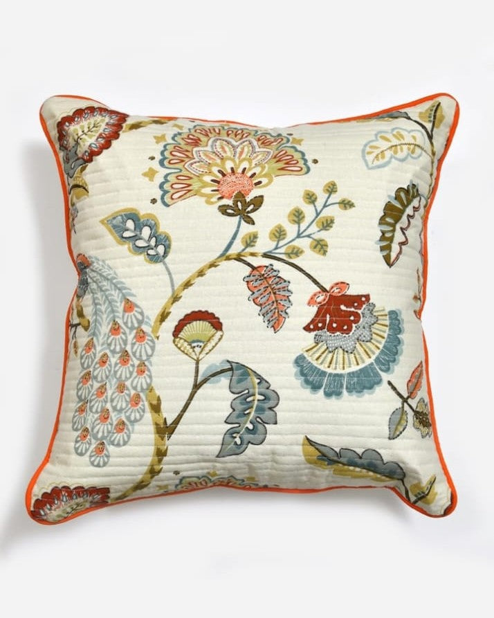 Floral Embroidered Cotton Cushion Cover