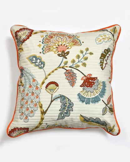 Floral Embroidered Cotton Cushion Cover