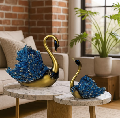 Elegant Blue Swan Couple Showpiece
