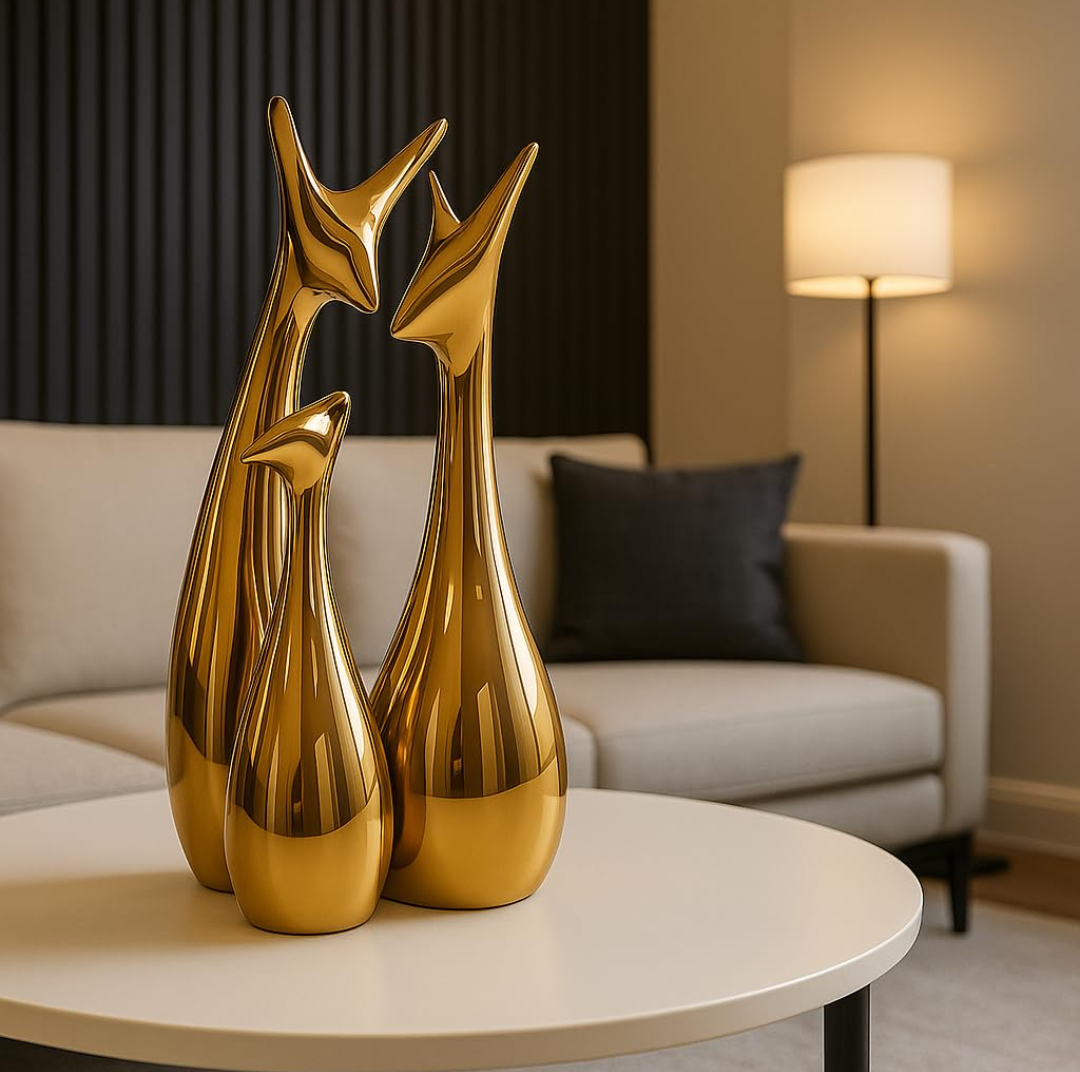 Golden Giraffe Family sculpture