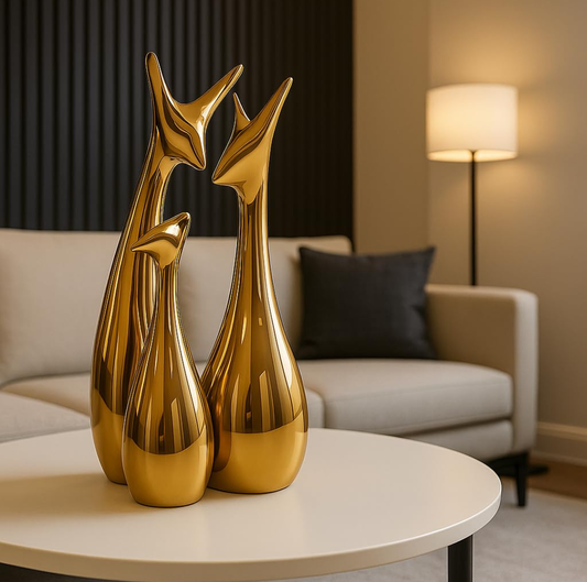 Golden Giraffe Family sculpture