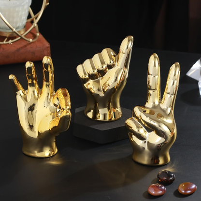 Golden Hand Gesture Showpiece Set