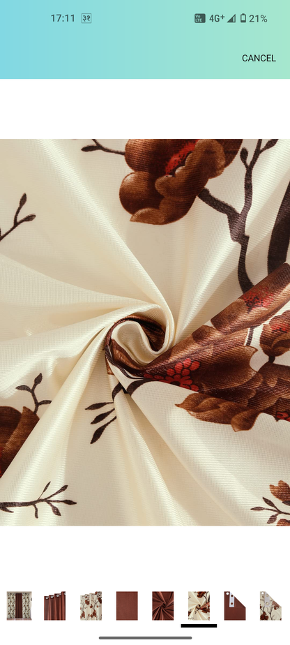 Elegant Brown Floral Window Curtain Set