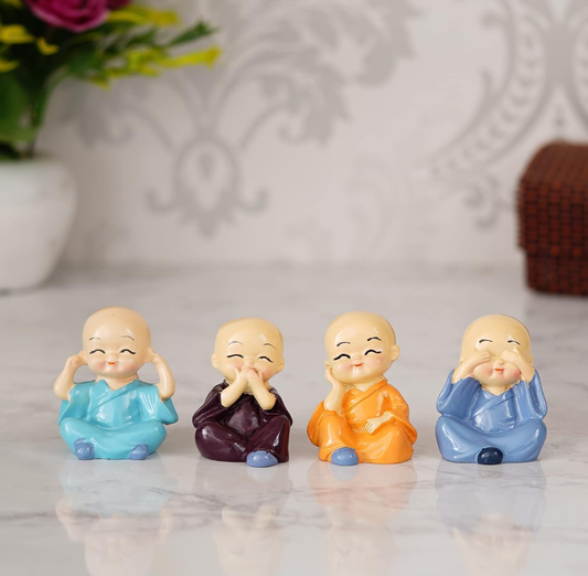 Colorful "Four No Evils" Laughing Monk Figurines - Set of 4