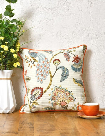 Floral Embroidered Cotton Cushion Cover