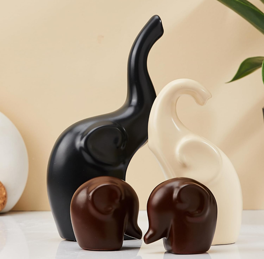 Modern Elephant Family Figurine Set - Minimalist Home Decor