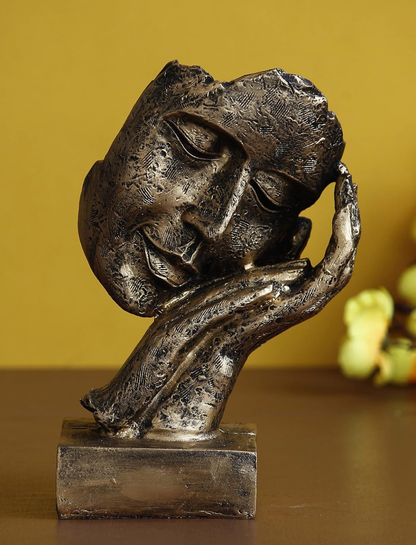 Antique Brass Finish Face-in-Hand Thinking Sculpture
