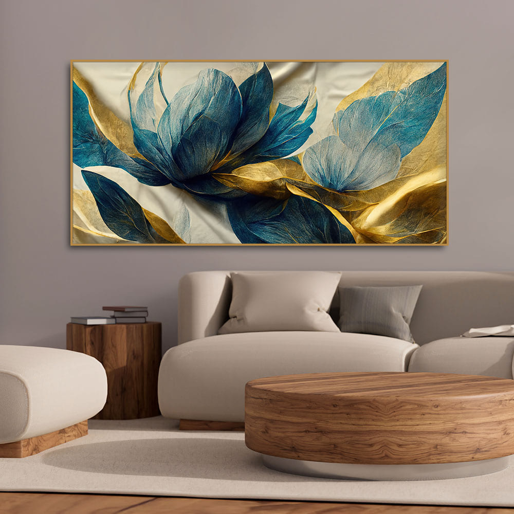 Elegant Blue & Gold Floral Canvas Wall Art