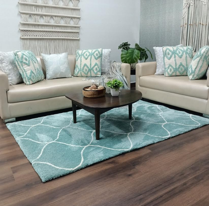 Aqua Geometric Patterned Area Rug