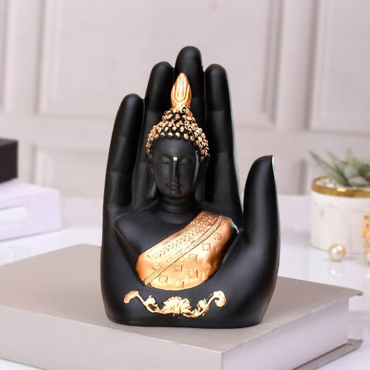 Black & Gold Buddha in Hand Showpiece